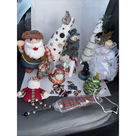 Christmas Decorations Lot Disney Ornaments Santa Angel Snowman Hand Made Trees - Picture 2 of 12